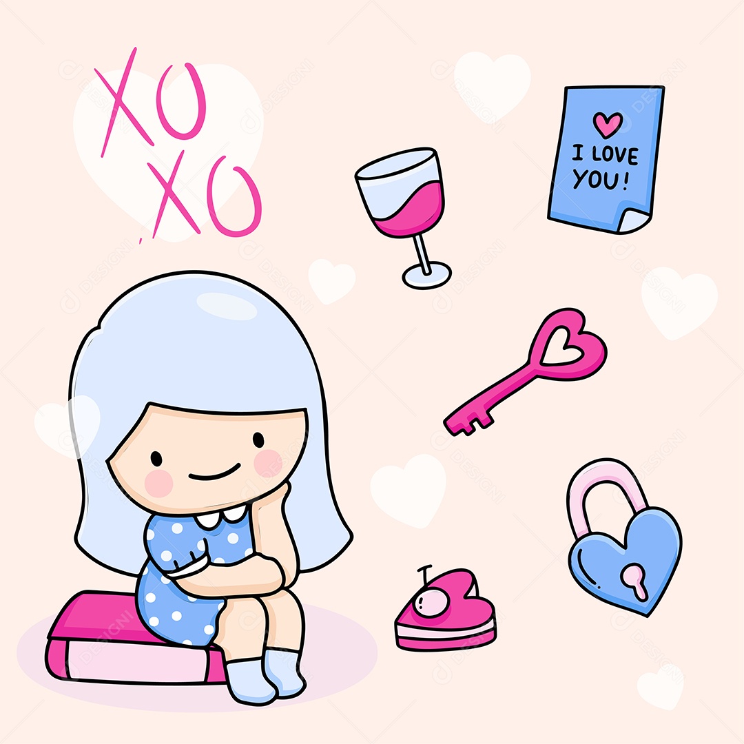 Linda Garota e Acessórios Desenhando Vetor EPS