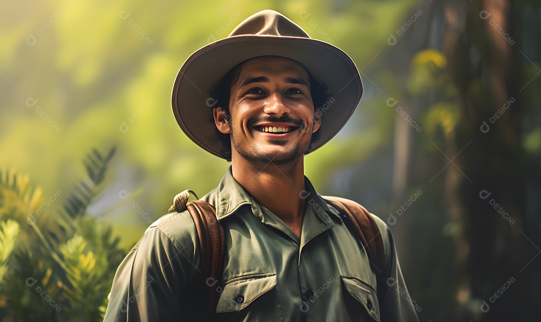 Homem guarda florestal sorridente