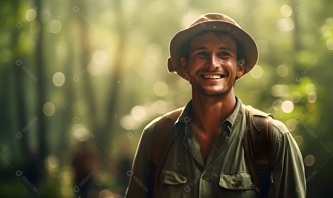 Homem guarda florestal sorridente