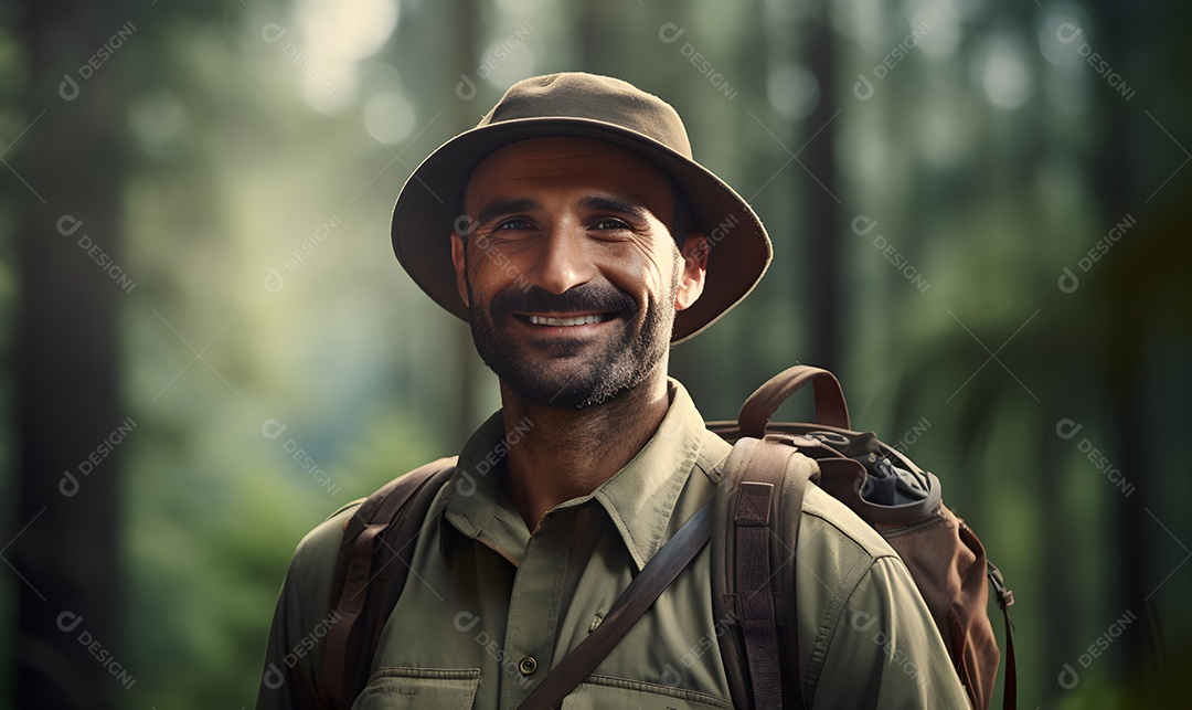 Homem guarda florestal sorridente