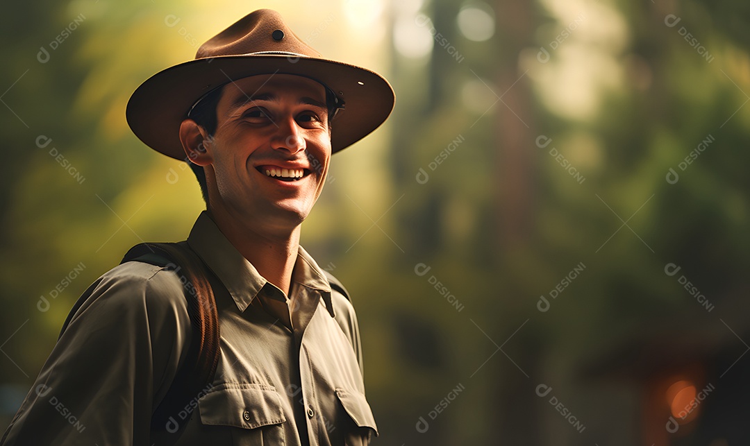 Homem guarda florestal sorridente
