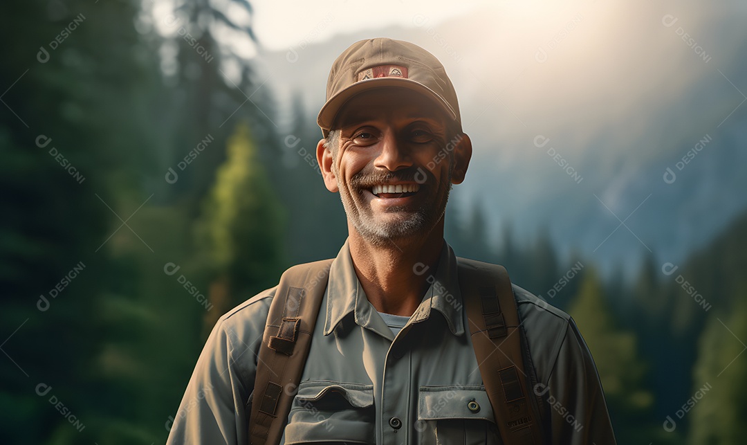 Homem guarda florestal sorridente