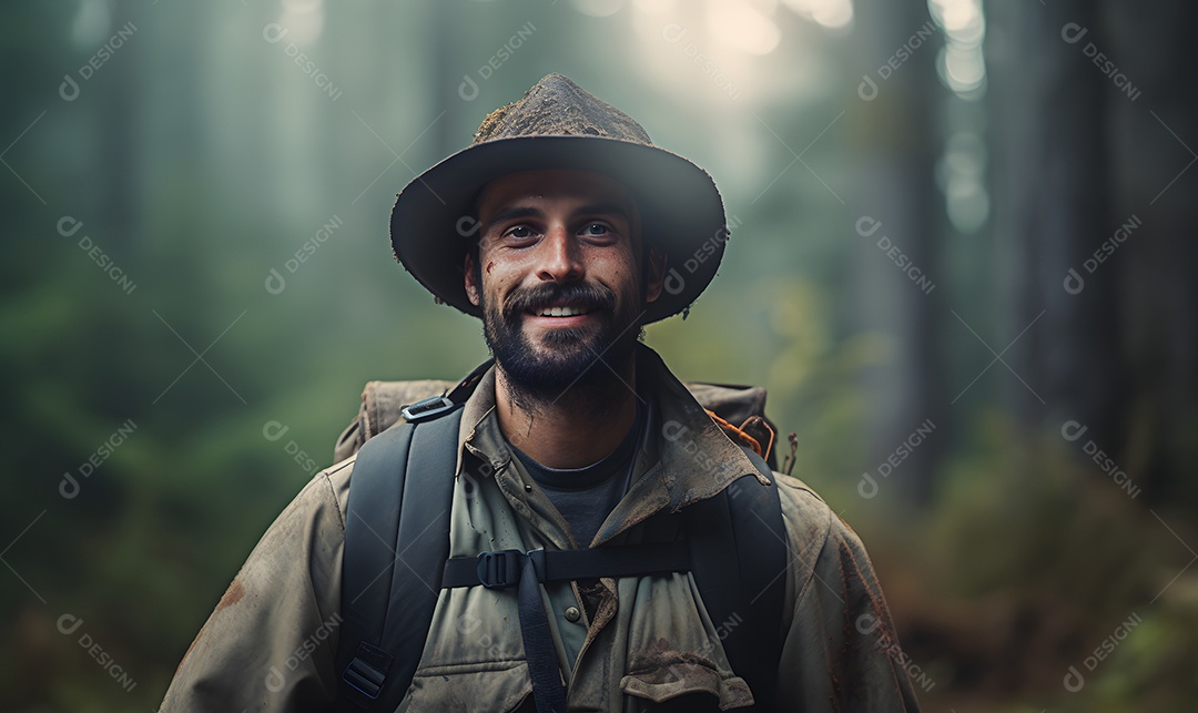 Homem guarda florestal sorridente