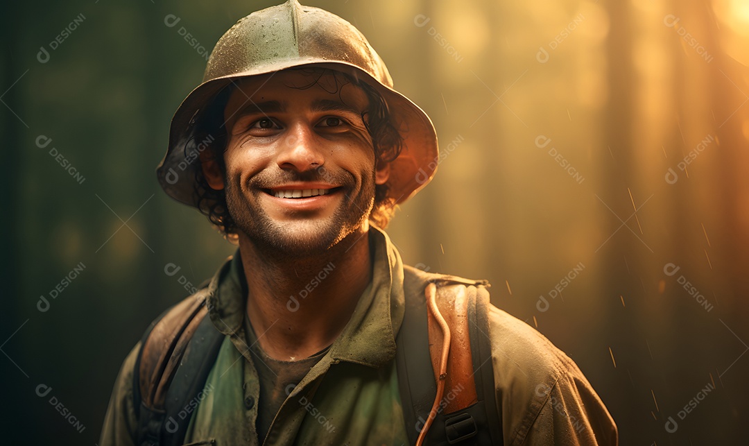 Homem guarda florestal sorridente