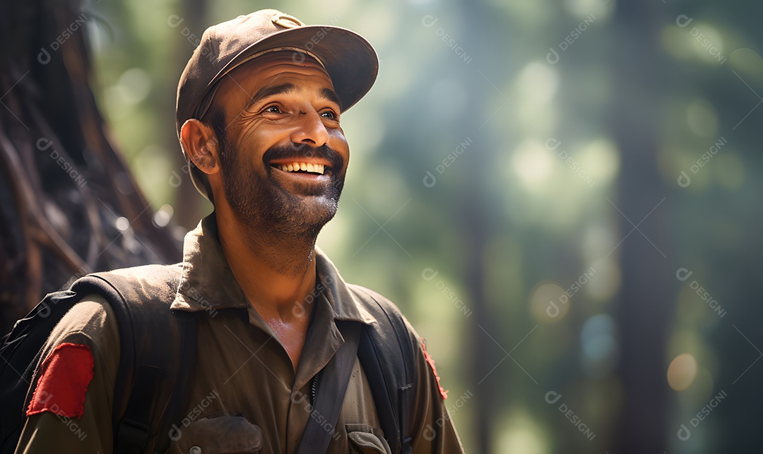 Homem guarda florestal sorridente