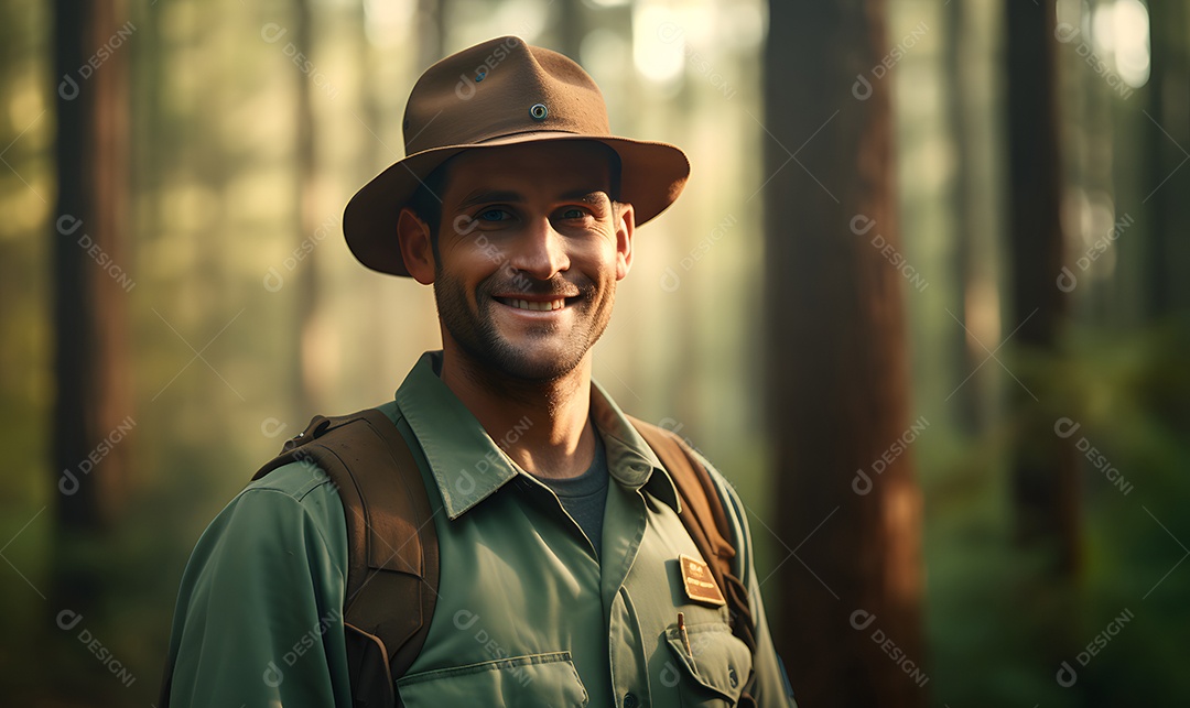 Homem guarda florestal sorridente