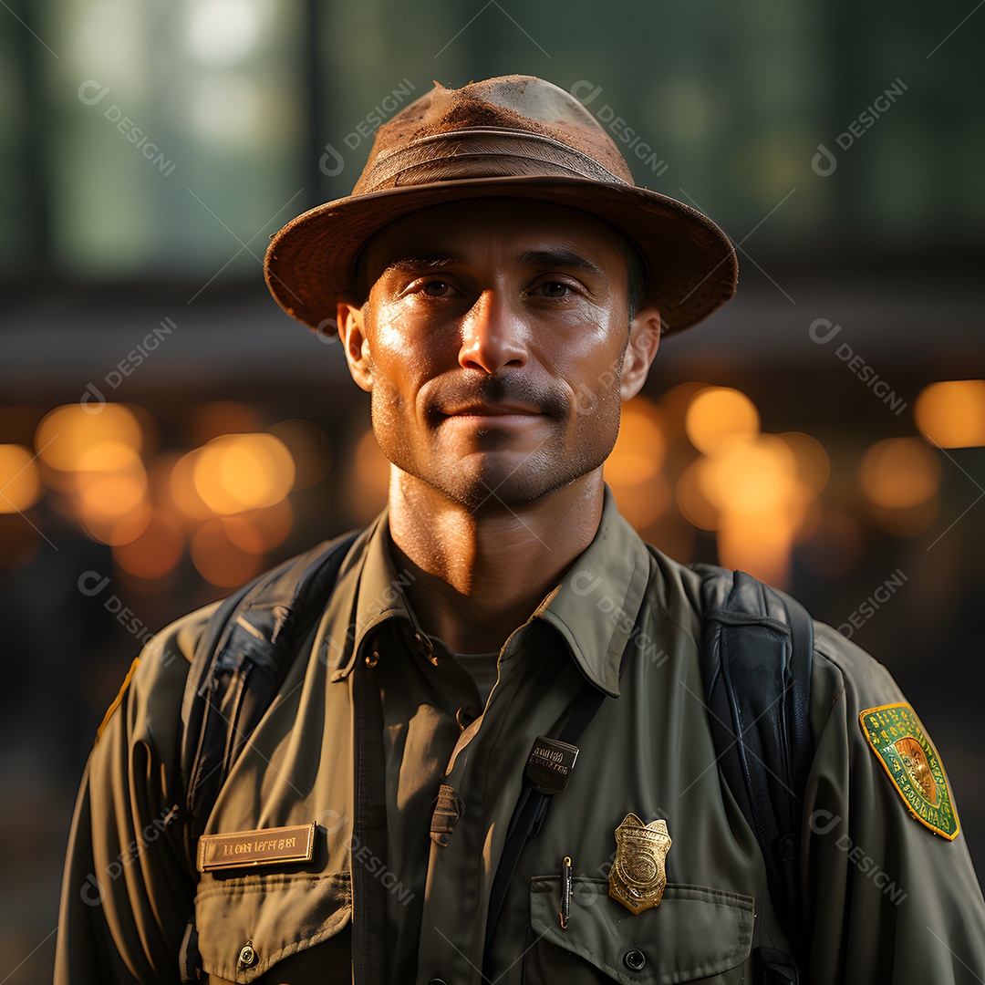 Homem guarda florestal sorridente