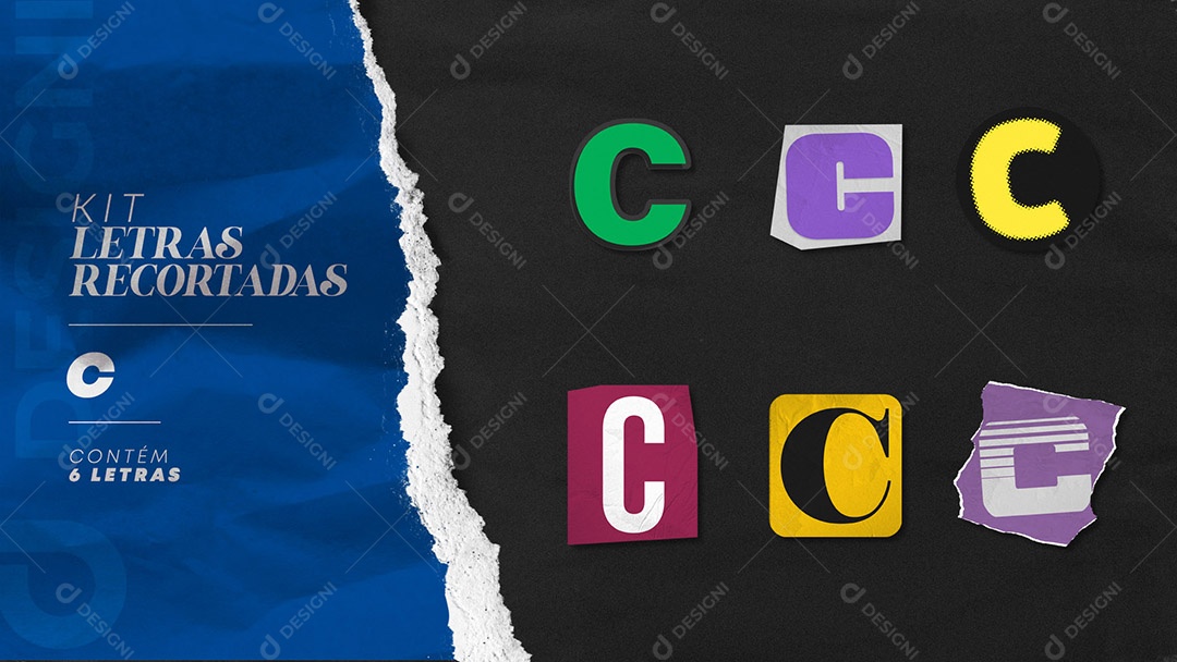 Kit de Letras Coloridas C Maiúsculas Recortados para Composição PSD