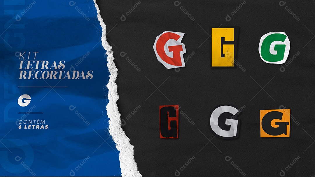 Kit de Letras Coloridas G Maiúsculas Recortados para Composição PSD