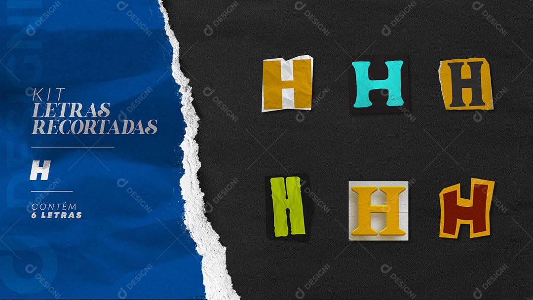 Kit de Letras Coloridas H Maiúsculas Recortados para Composição PSD