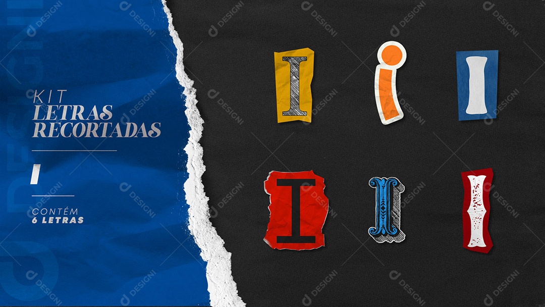 Kit de Letras Coloridas I Maiúsculas Recortados para Composição PSD