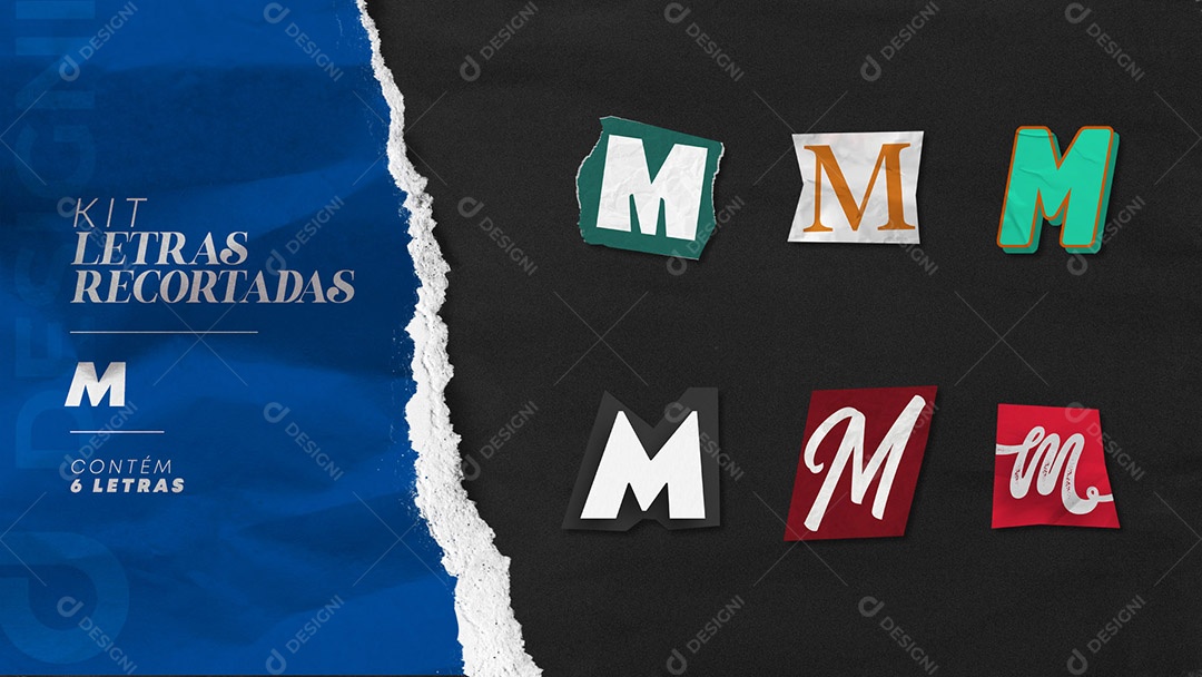 Kit de Letras Coloridas M Maiúsculas Recortados para Composição PSD