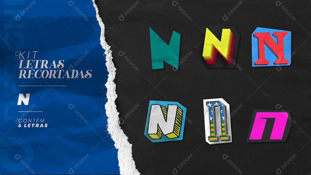 Kit de Letras Coloridas N Maiúsculas Recortados para Composição PSD
