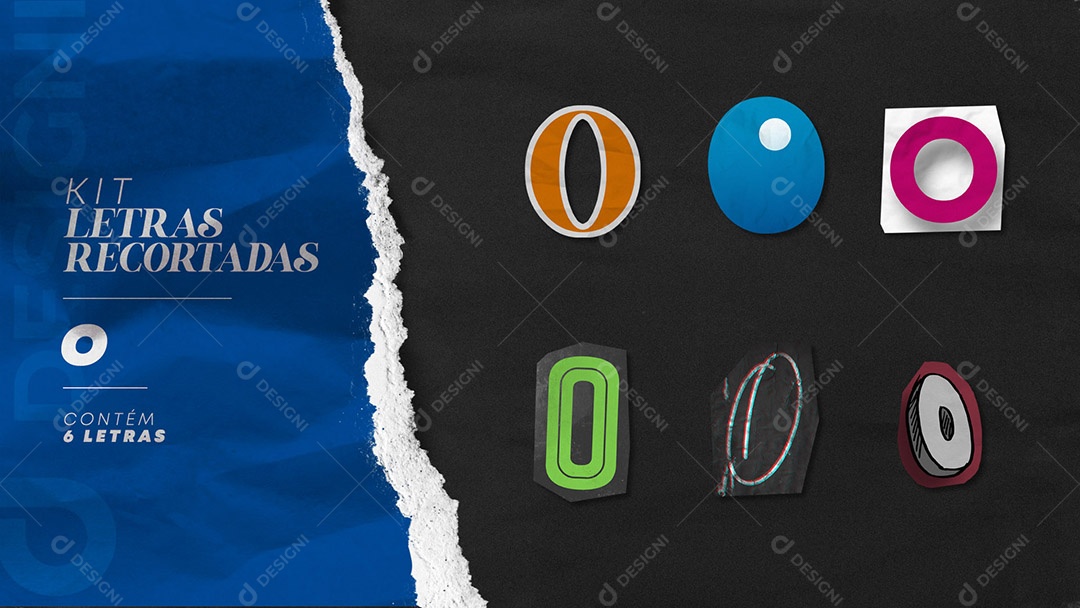 Kit de Letras Coloridas O Maiúsculas Recortados para Composição PSD