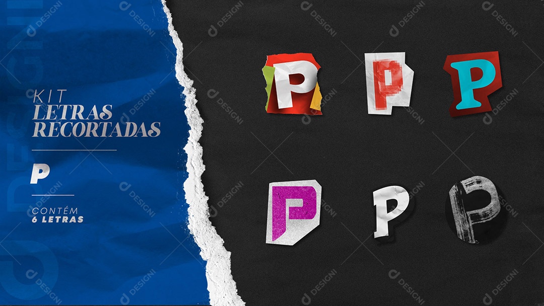 Kit de Letras Coloridas P Maiúsculas Recortados para Composição PSD