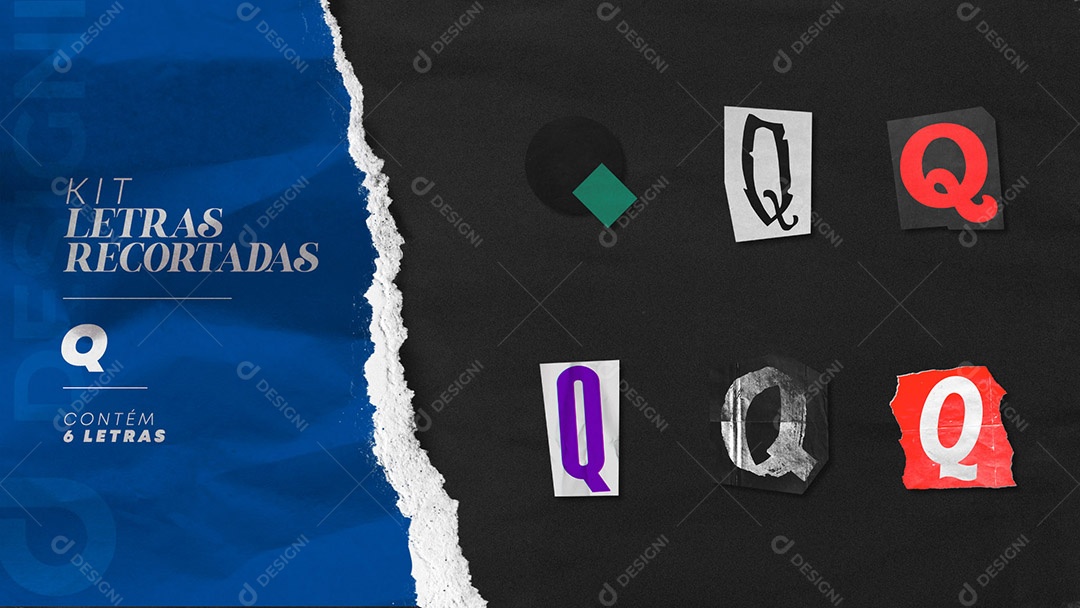Cut Out Colored Q Capital Letter Kit for PSD Composition