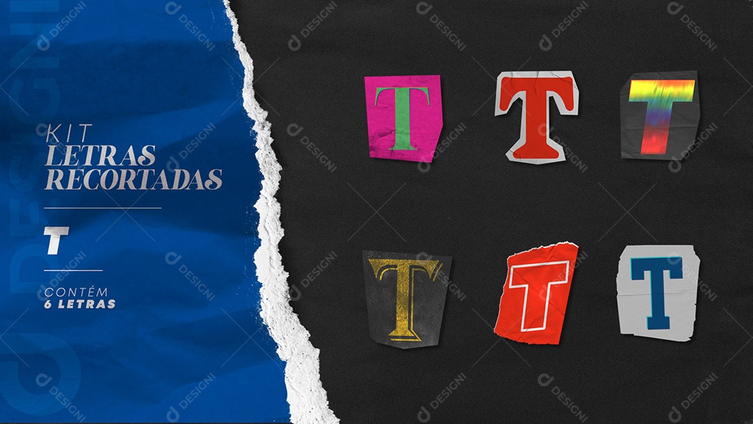 Kit de Letras Coloridas T Maiúsculas Recortados para Composição PSD