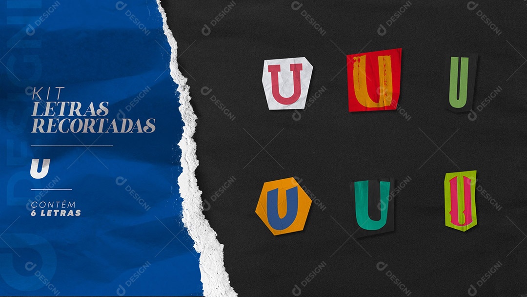 Kit de Letras Coloridas U Maiúsculas Recortados para Composição PSD