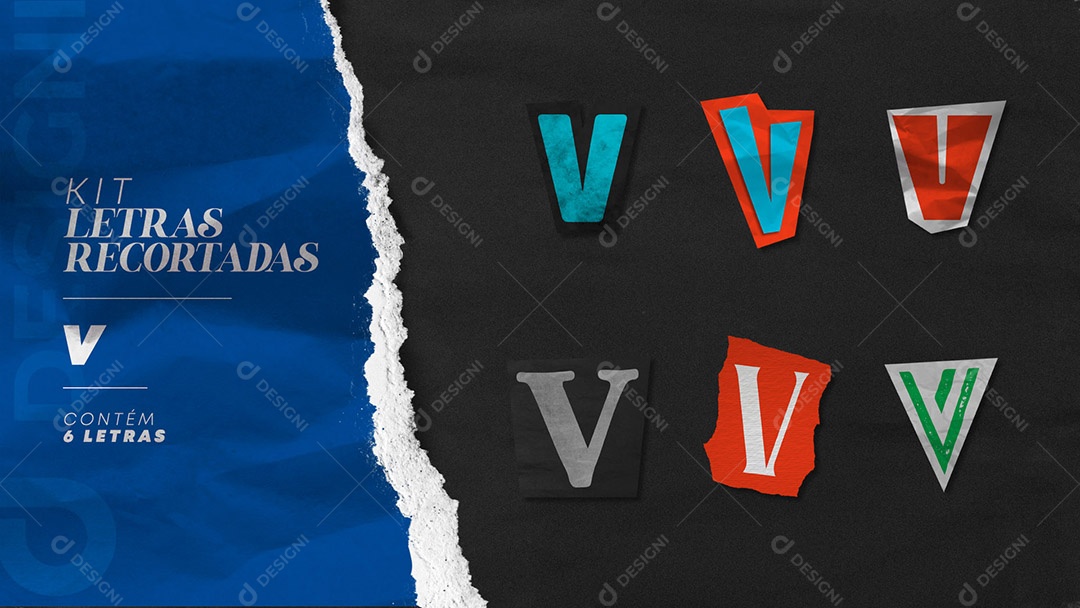 Kit de Letras Coloridas V Maiúsculas Recortados para Composição PSD