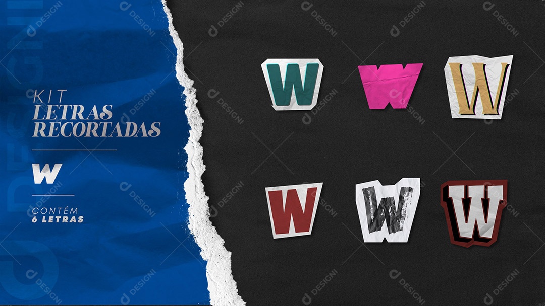 Kit de Letras Coloridas W Maiúsculas Recortados para Composição PSD