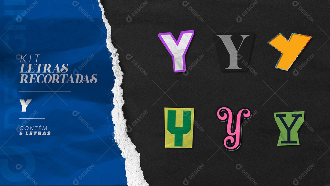 Kit de Letras Coloridas Y Maiúsculas Recortados para Composição PSD