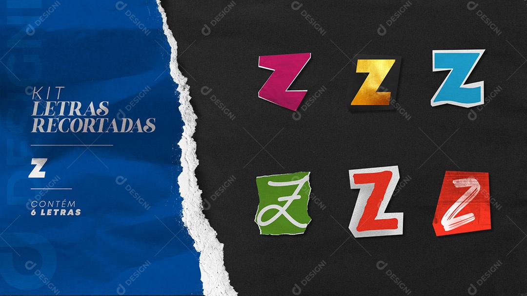 Kit de Letras Coloridas Z Maiúsculas Recortados para Composição PSD
