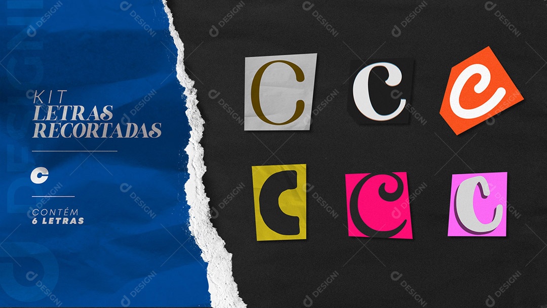 Kit de Letras Coloridas c Minúsculas Recortados para Composição PSD