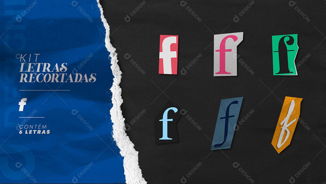 Kit de Letras Coloridas f Minúsculas Recortados para Composição PSD