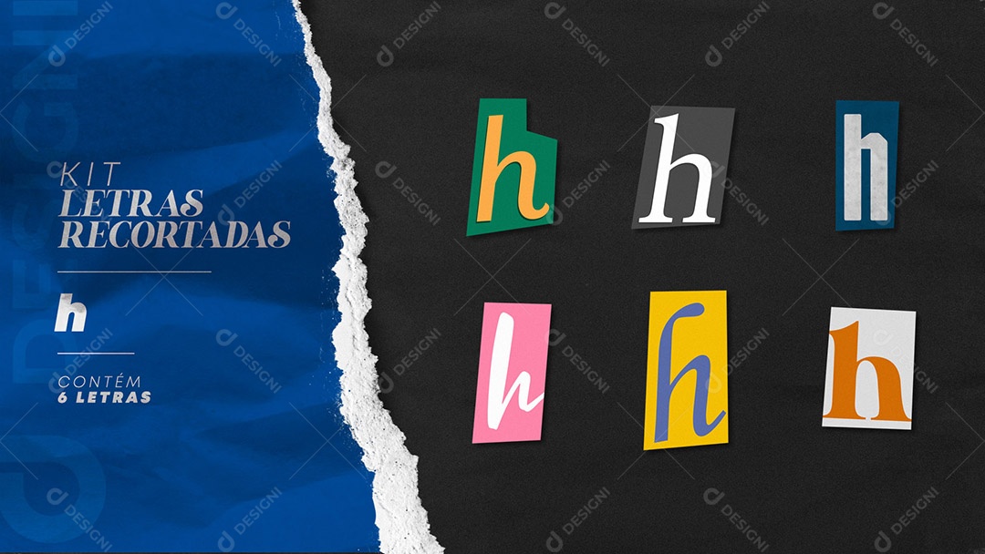 Kit de Letras Coloridas h Minúsculas Recortados para Composição PSD