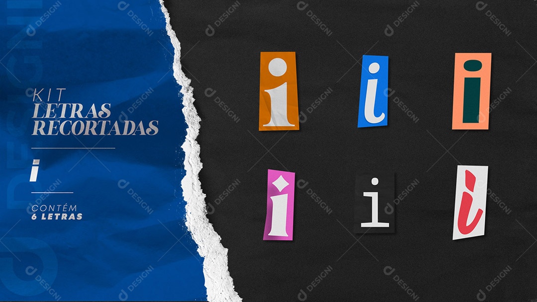 Kit de Letras Coloridas i Minúsculas Recortados para Composição PSD