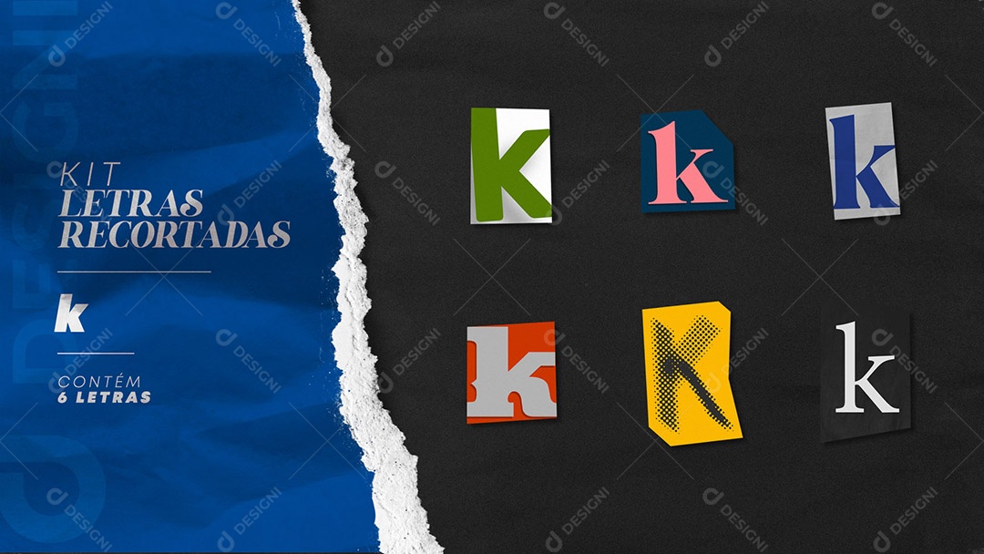Kit de Letras Coloridas k Minúsculas Recortados para Composição PSD