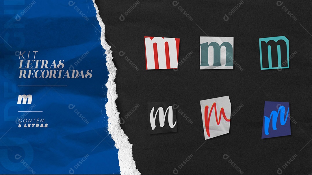 Kit de Letras Coloridas m Minúsculas Recortados para Composição PSD