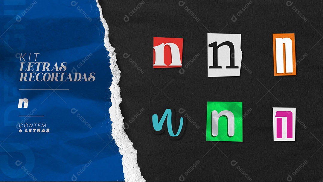 Kit de Letras Coloridas n Minúsculas Recortados para Composição PSD