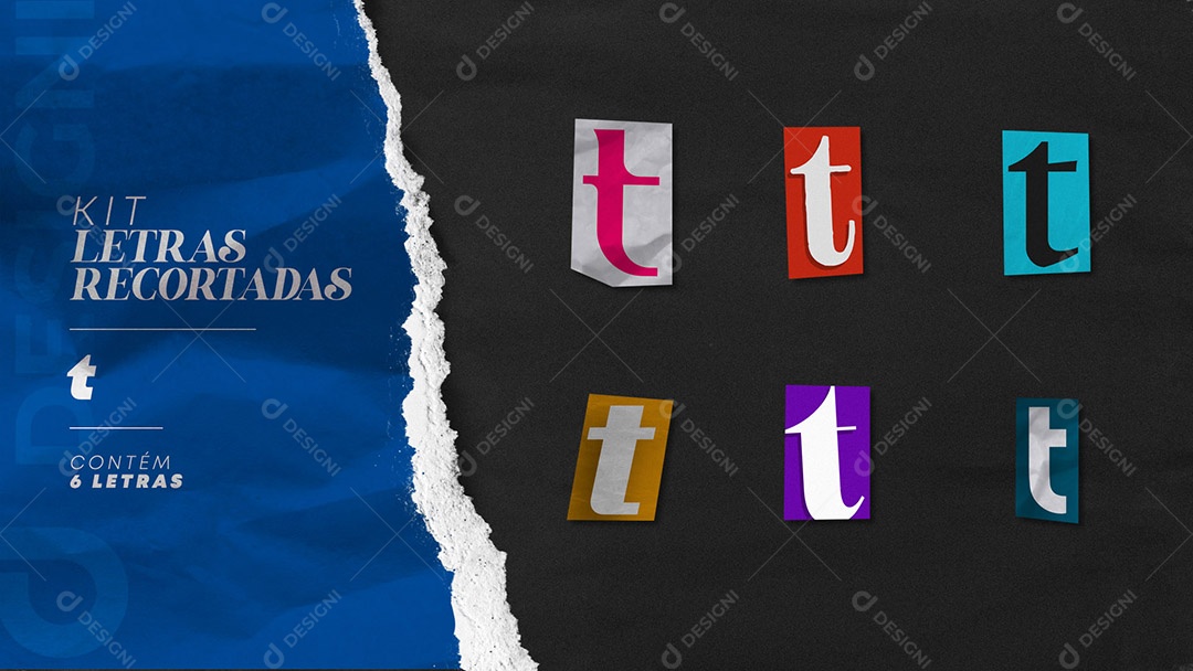 Kit de Letras Coloridas t Minúsculas Recortados para Composição PSD