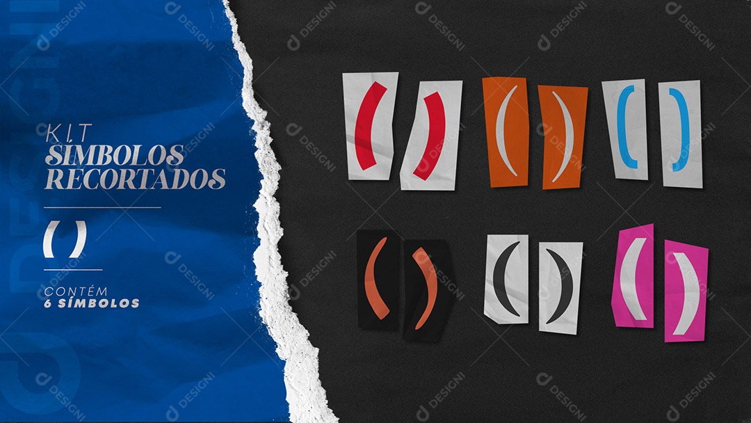 Kit de Símbolos Coloridos Parênteses Recortados para Composição PSD