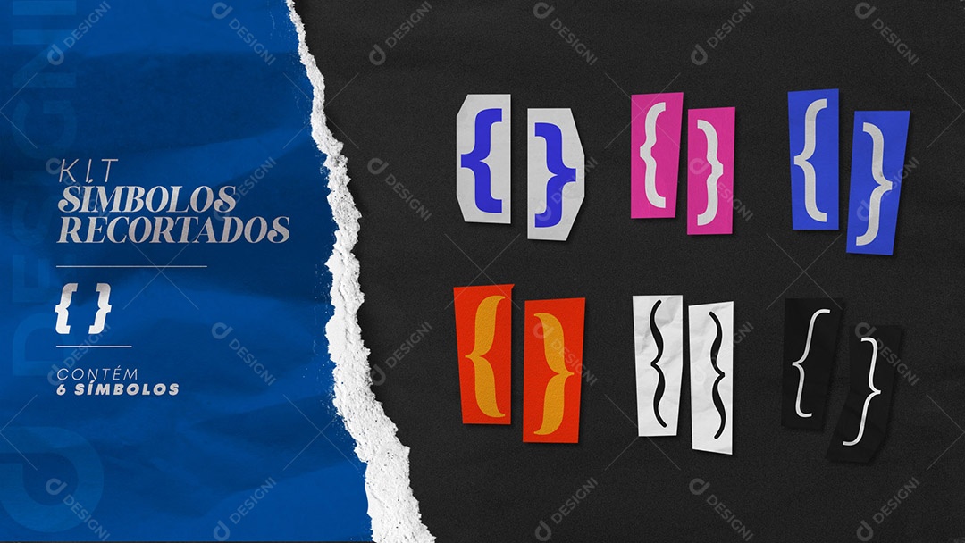 Kit de Símbolos Coloridos Colchetes Recortados para Composição PSD