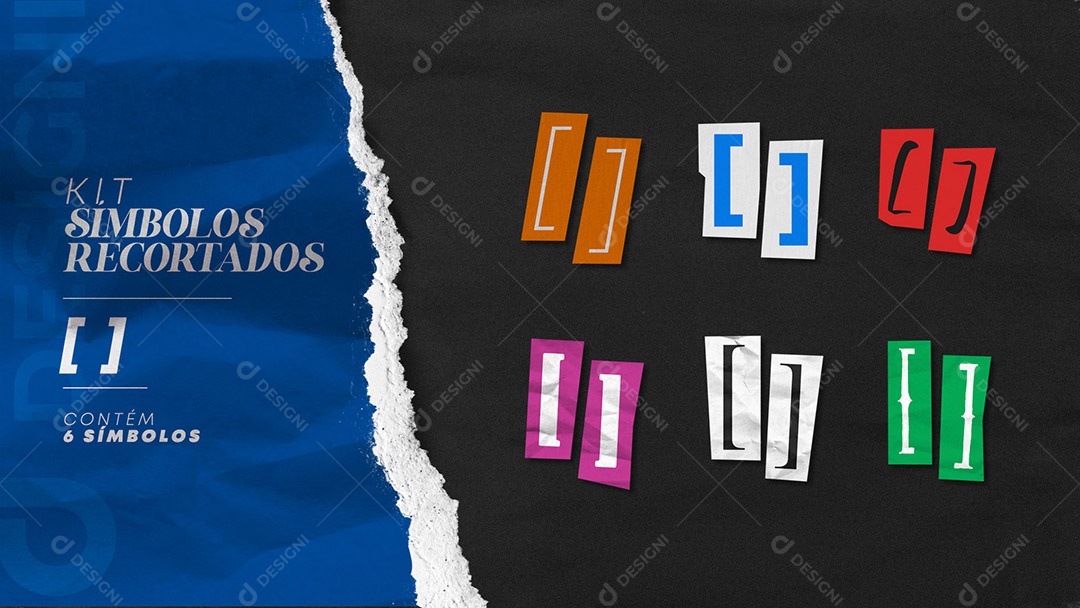 Kit de Símbolos Coloridos Colchetes Recortados para Composição PSD