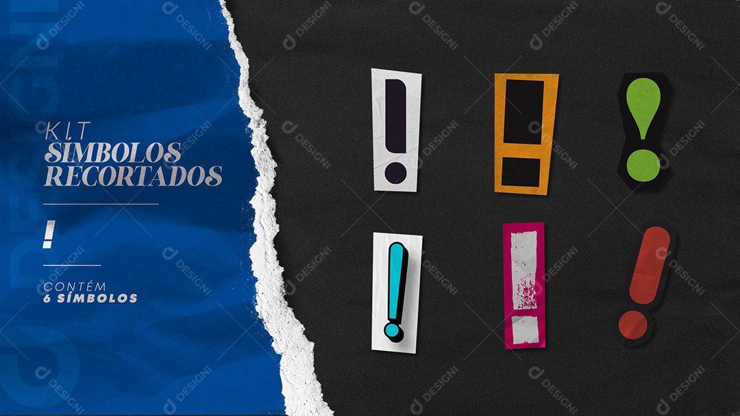 Kit de Símbolos Coloridos de Pontos de Exclamação Recortados para Composição PSD