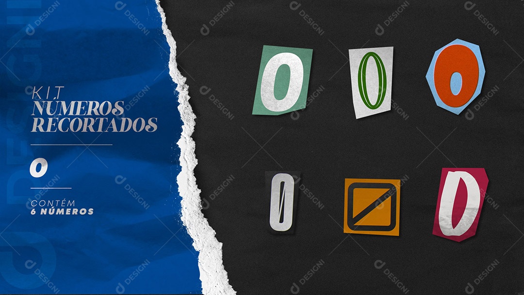 Kit de Números 0 Coloridos Recortados para Composição PSD
