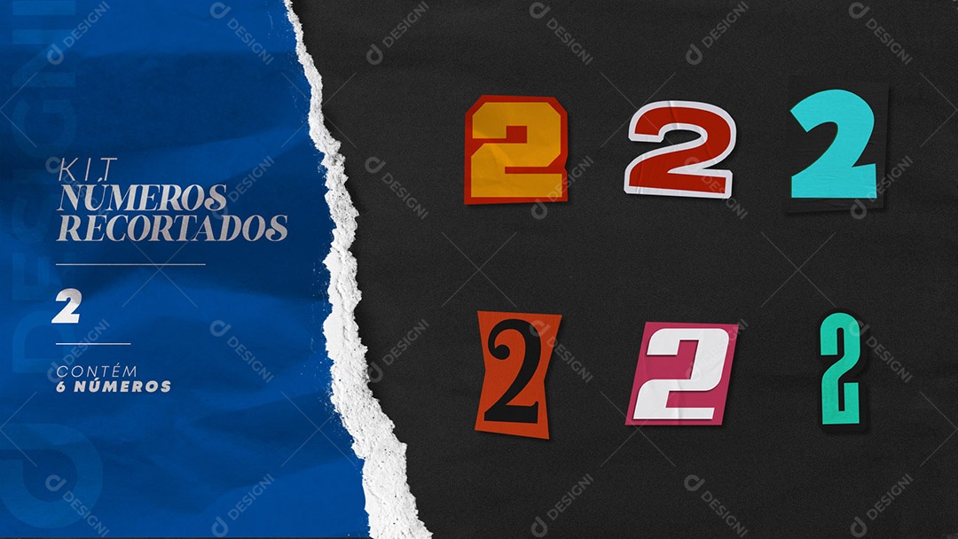 Kit de Números 2 Coloridos Recortados para Composição PSD