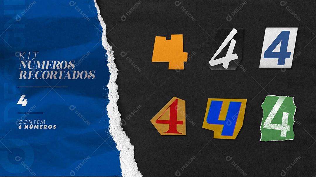 Kit de Números 4 Coloridos Recortados para Composição PSD