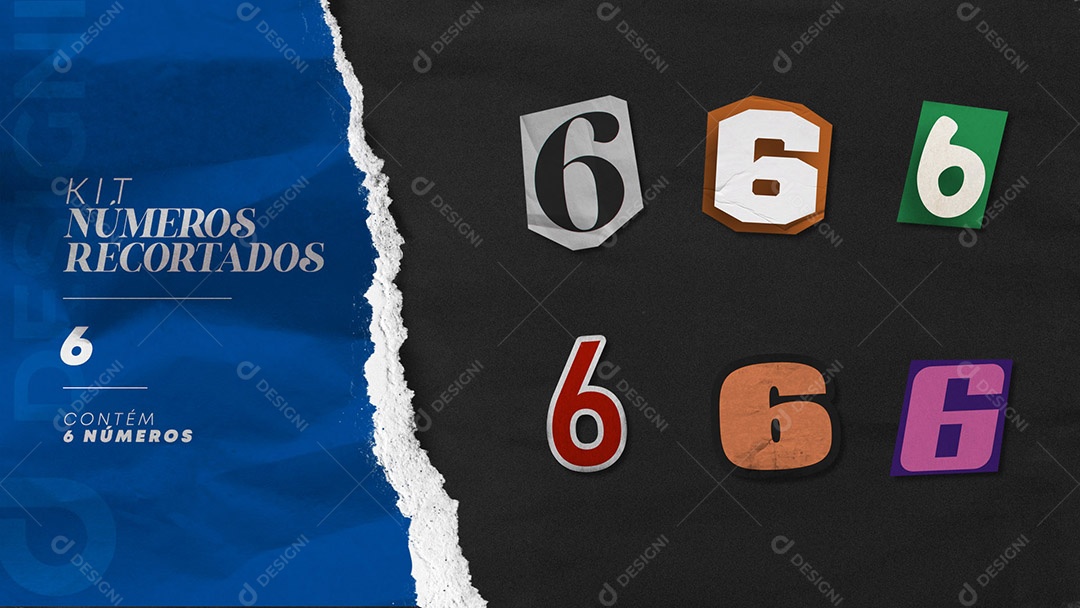 Kit de Números 6 Coloridos Recortados para Composição PSD