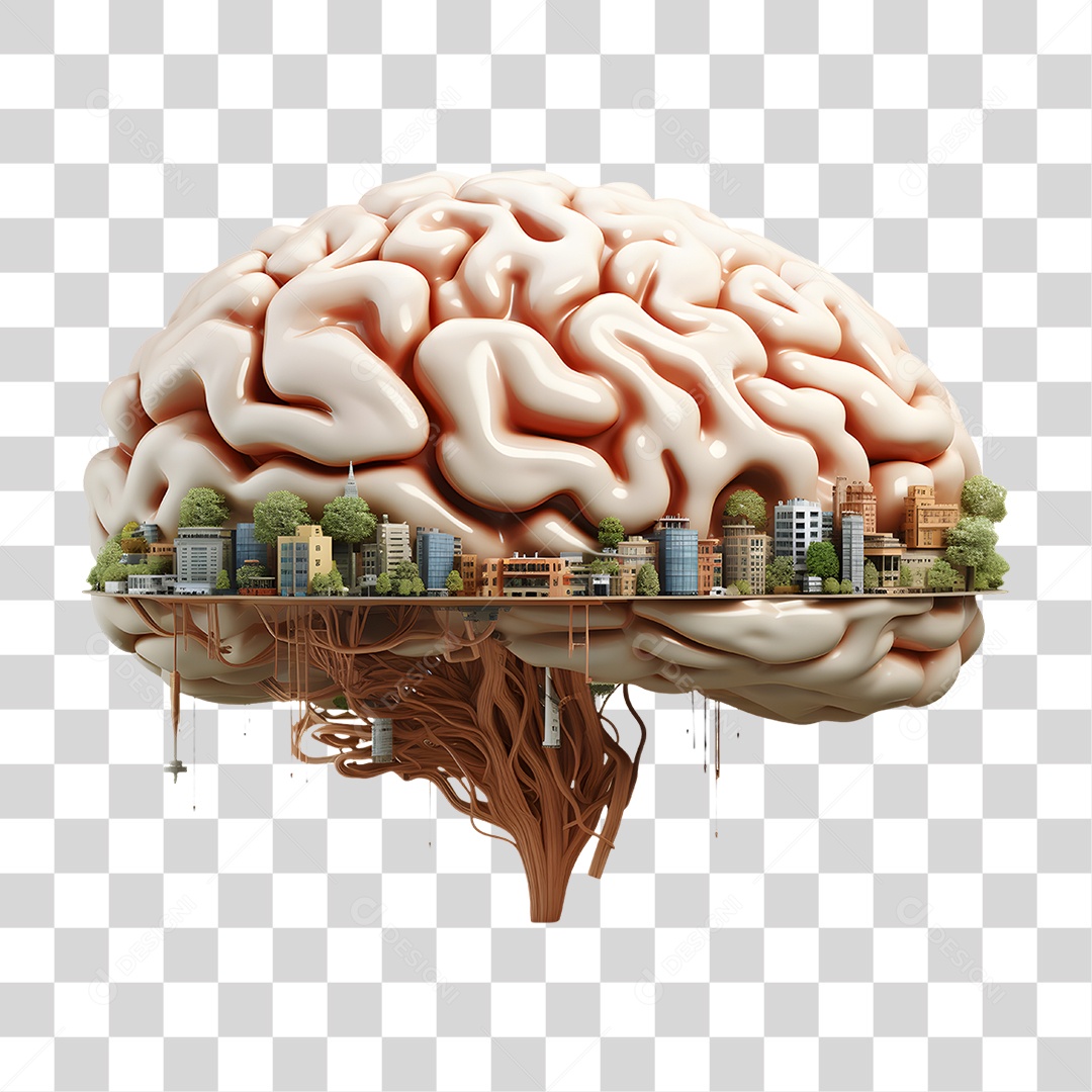 Elemento 3D Cérebro para Composição PNG Transparente
