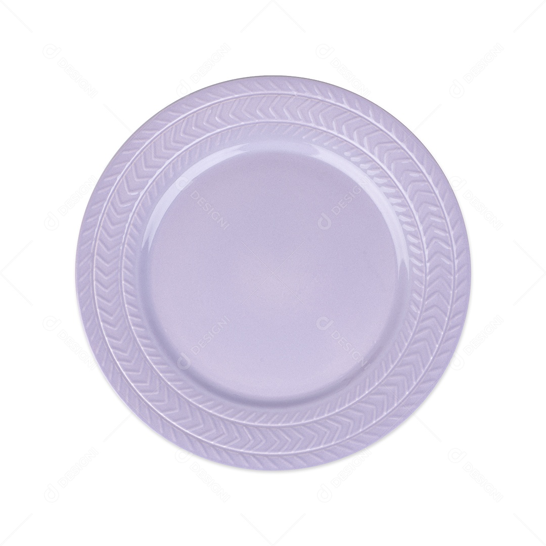 Placa cerâmica decorada roxa isolada sobre fundo branco.