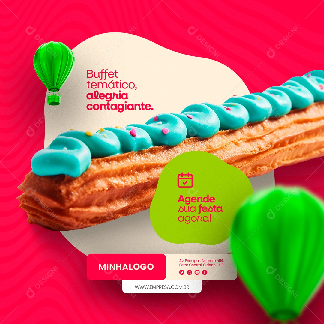 Buffet Temático Alegria Contagiante Buffet Infantil Social Media PSD Editável