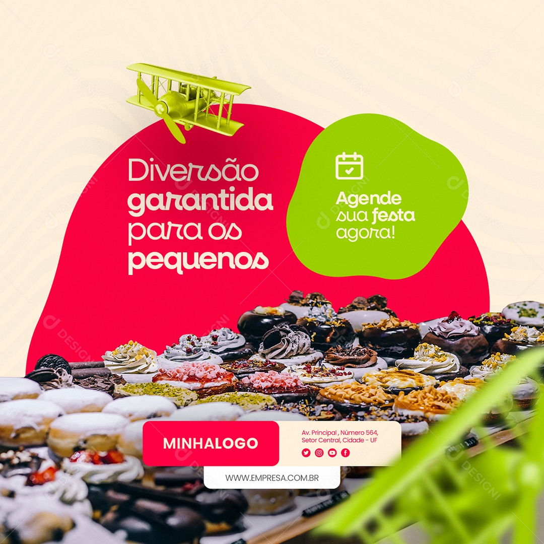 Buffet Infantil Diversão Garantida para as Pequenas Crianças Social Media PSD Editável