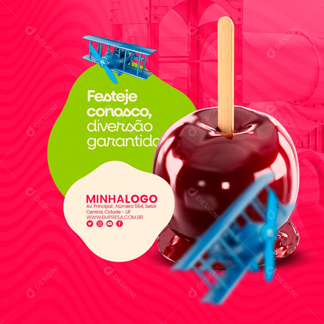 Buffet Infantil Festeje Conosco Diversão Garantida Maça do Amor Social Media PSD Editável