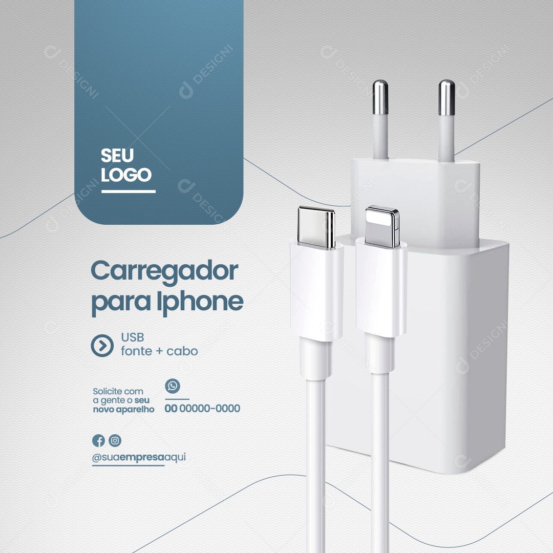 Assistência Técnica Especializada em Iphones Carregador para Iphone Social Media PSD Editável