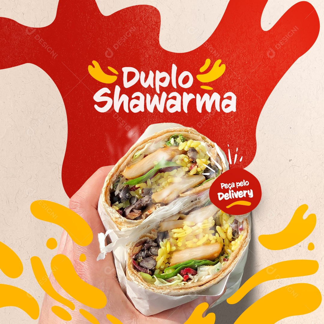 Duplo Shawarma Peça pelo Delivery Social Media PSD Editável