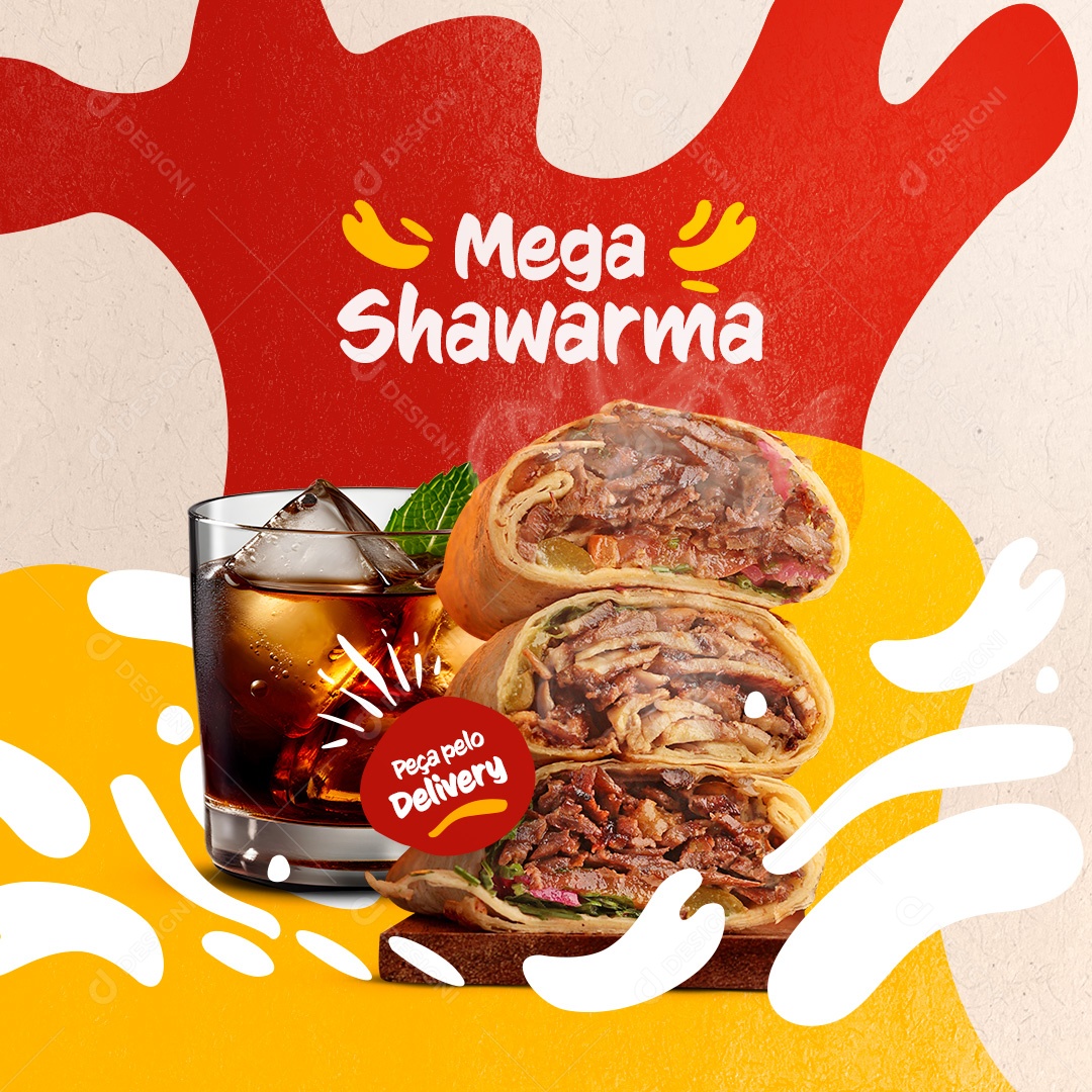 Mega Shawarma Peça pelo Delivery Social Media PSD Editável